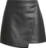Open Edit Faux Leather Wrap Miniskirt