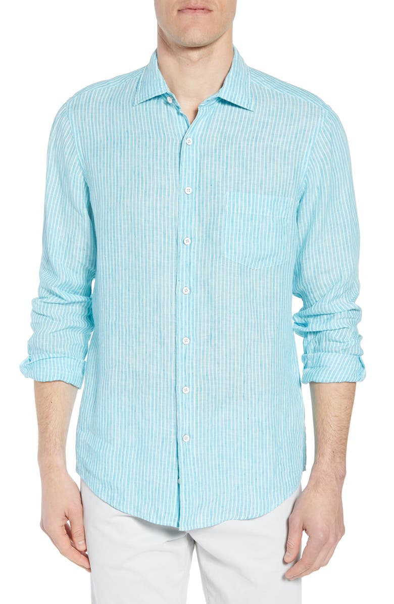 Rodd & Gunn Warwick Junction Stripe Linen Sport Shirt, Main, color, 