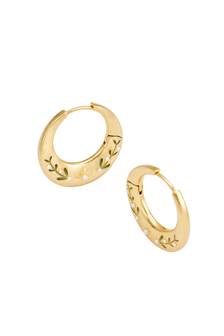 Niva Mistletoe Hoop Earrings, Alternate, color, Gold