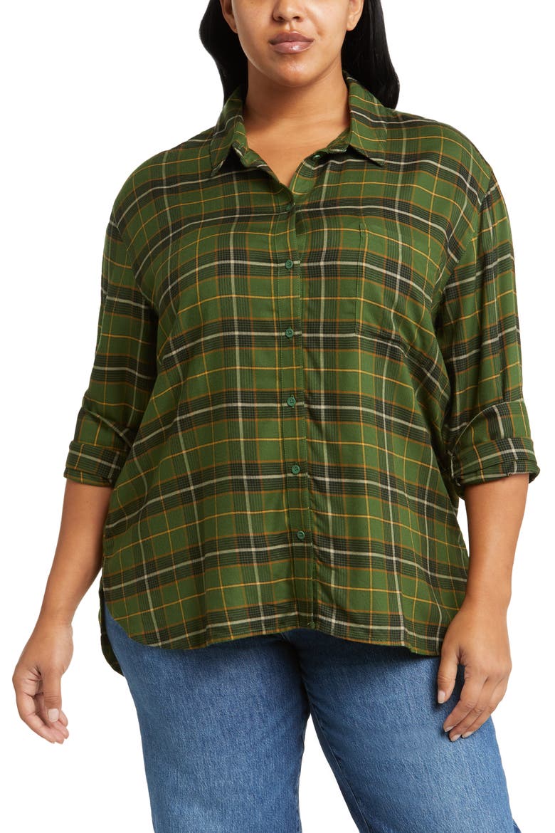 Plaid Boyfriend Shirt, Main, color, GREEN- TAN KATIE PLAID