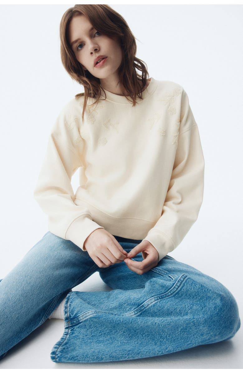 H&M Embellished Sweatshirt, Alternate, color, Cream