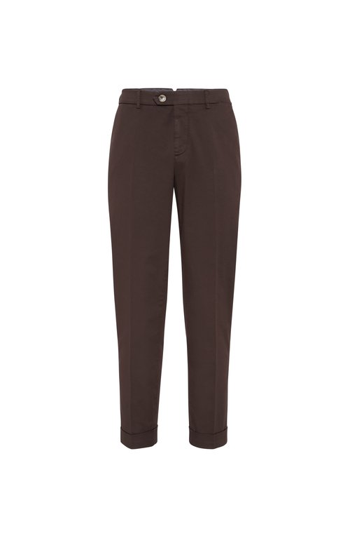 Brunello Cucinelli Gabardine Garment Dyed Trousers In Brown