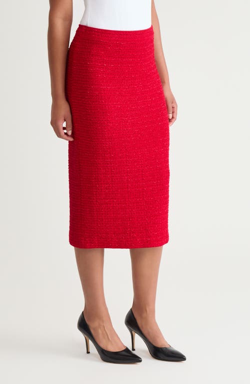 Ming Wang Tonal Eyelash Tweed Midi Pencil Skirt In Red