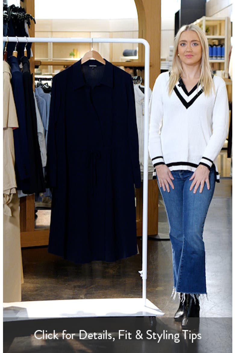 Long Sleeve Tie Waist Crepe Shirtdress video