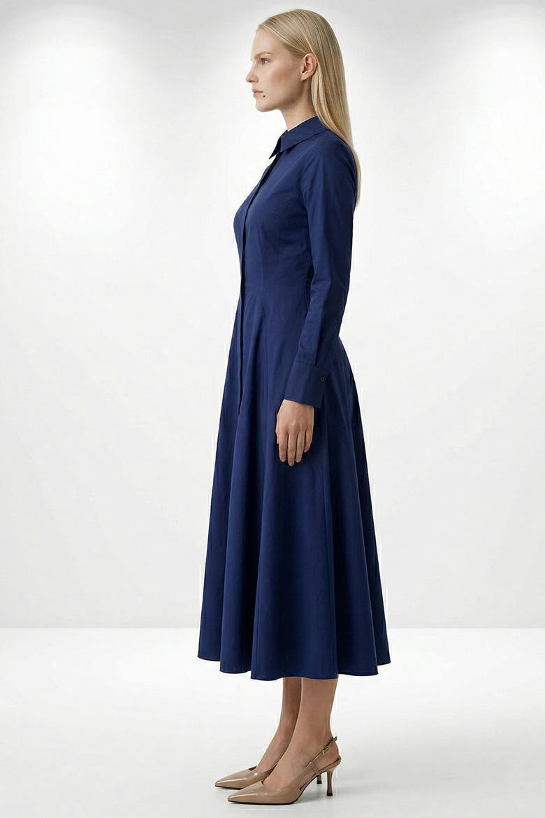 Fenetta Fitted Midi Shirt Dress, Alternate, color, Navy