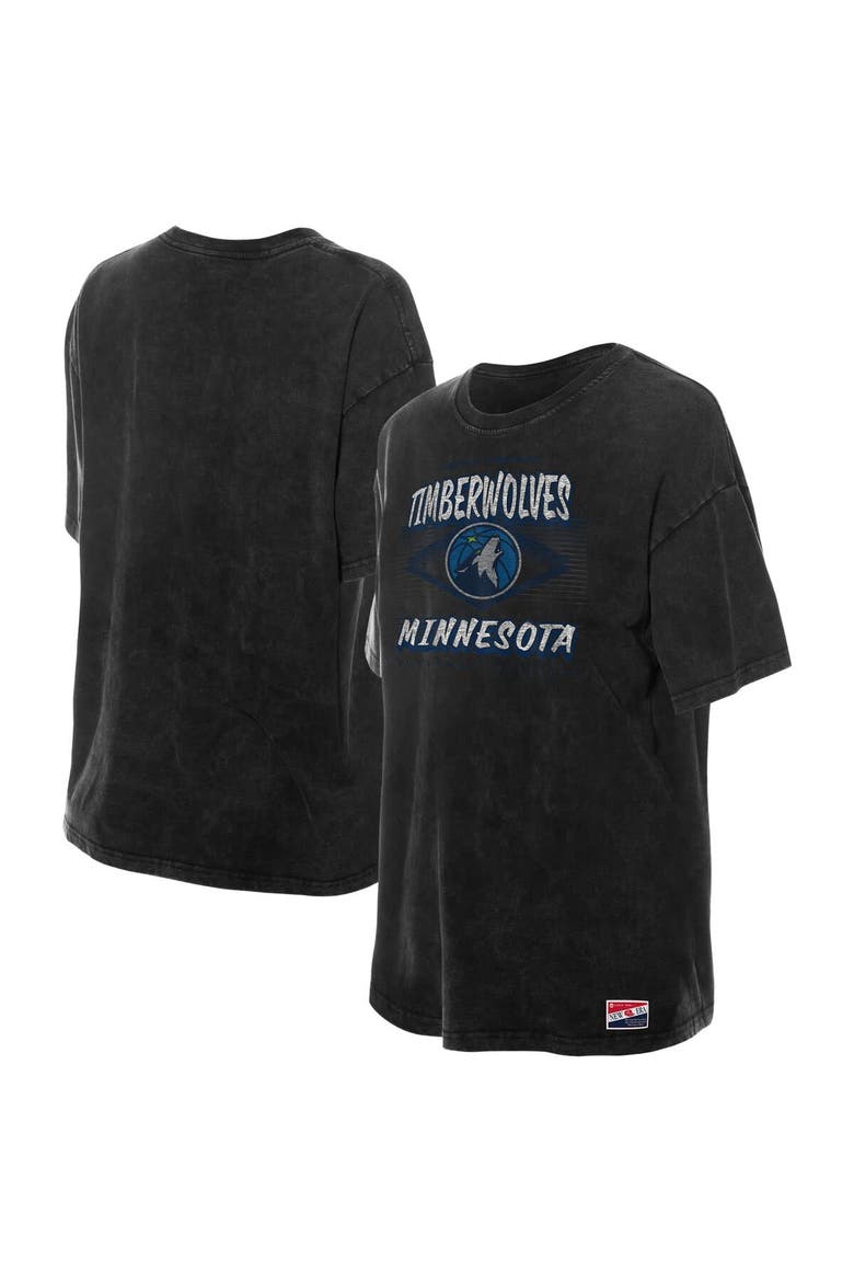 Women's New Era  Black Minnesota Timberwolves Throwback Mineral Wash Oversized T-Shirt, Main, color, Black