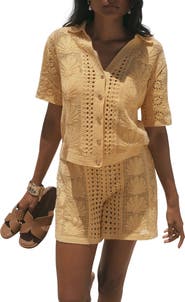 MINT VELVET Cotton Blend Crochet Shorts