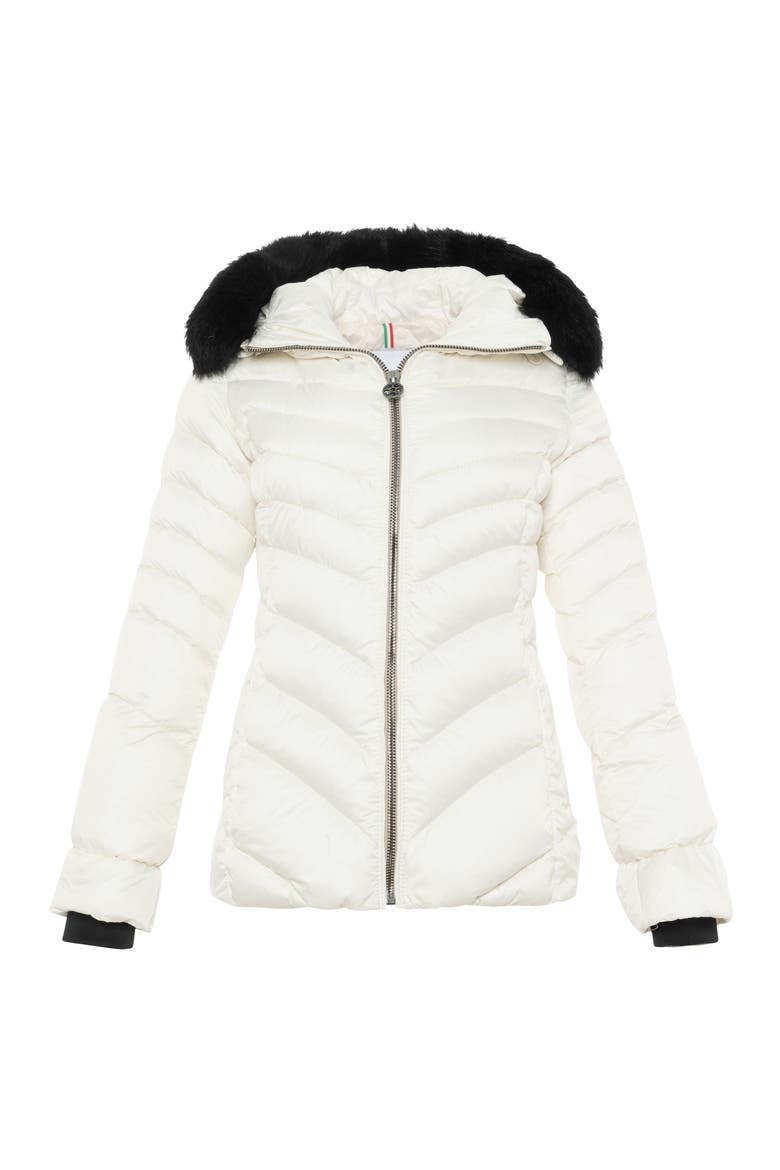 Apres-Ski Chevron Parka with Detachable Toscana Lamb Hood Trim, Alternate, color, Ivory/Black