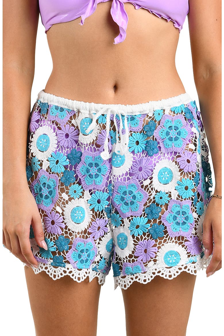 Happy Open Stitch Cover-Up Shorts, Main, color, LAGOON