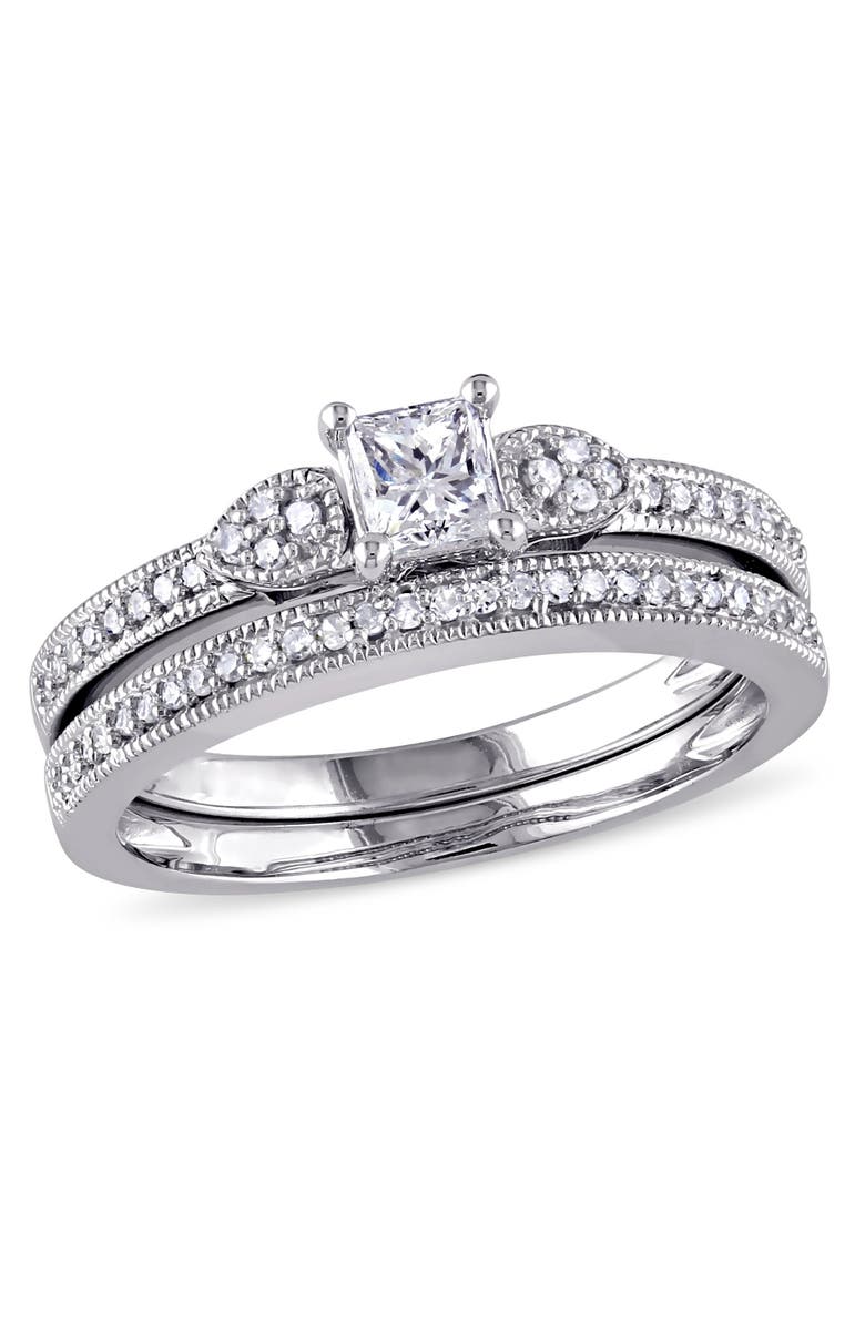 Julianna B. Diamond Princess 3-Stone Bridal Ring Set 10k, Main, color, 10K White Gold