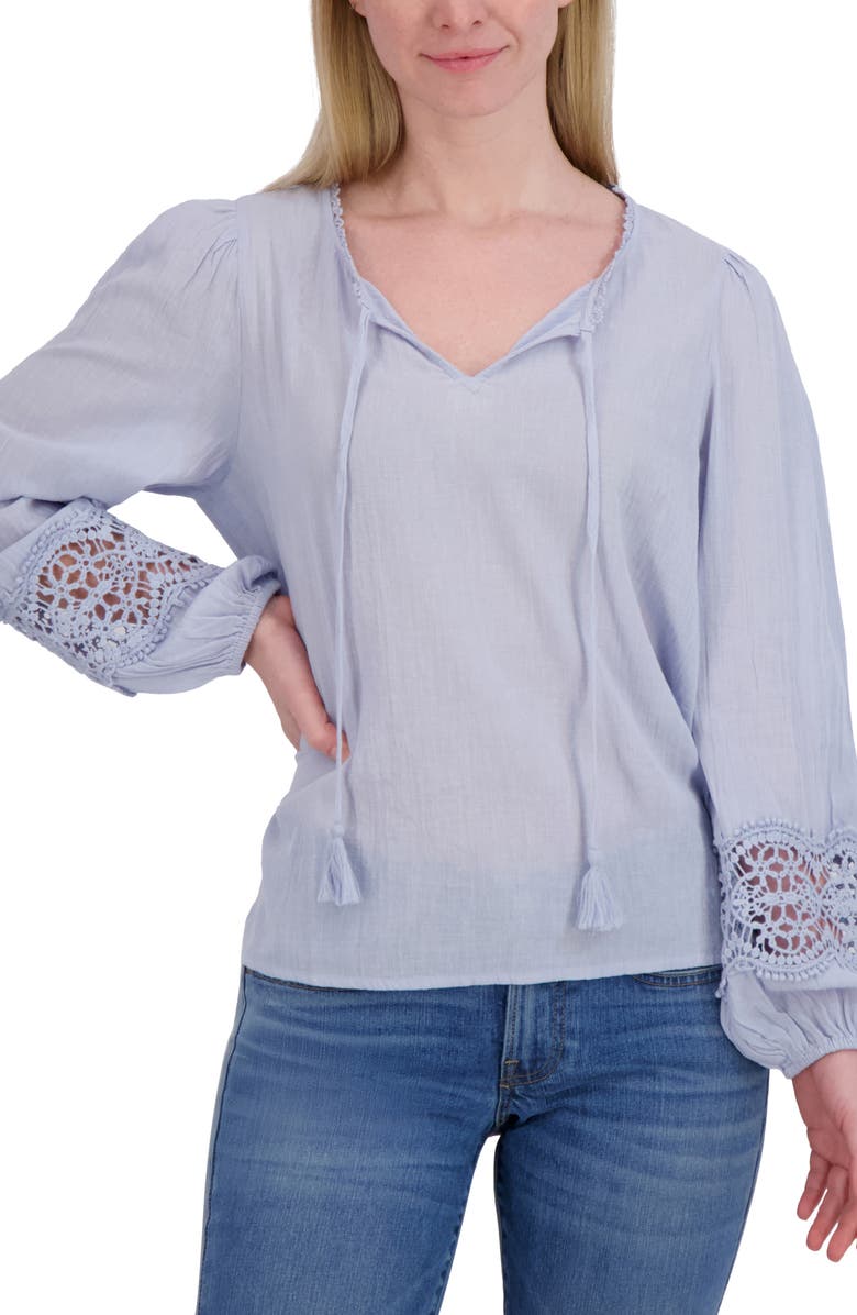 Lucky Brand Lace Sleeve Top, Main, color, Chambray Blue