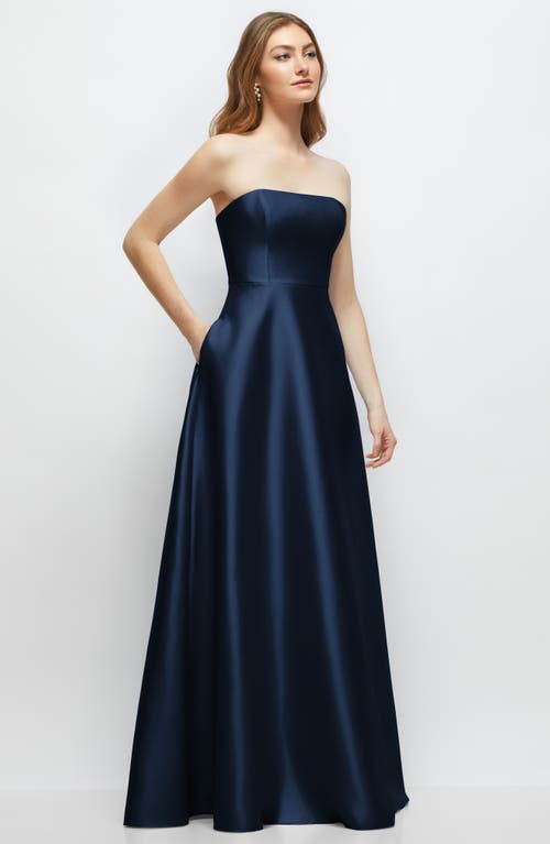 Alfred Sung Strapless Satin Gown In Blue