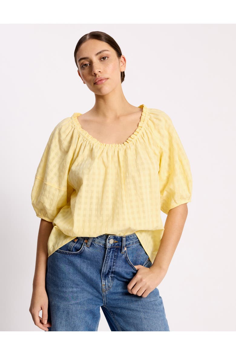 Seersucker Puff Sleeve Blouse, Main, color, Lemon