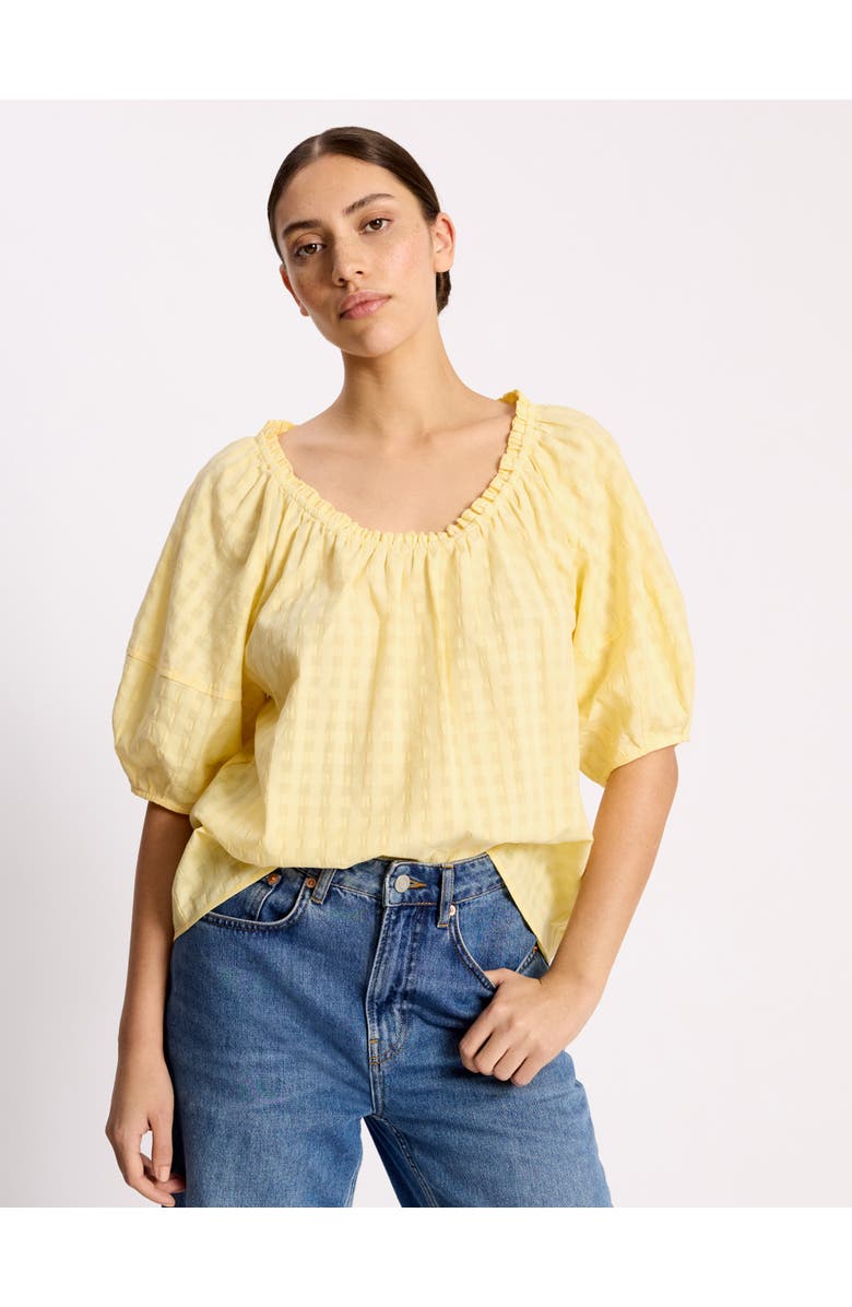 Albaray Seersucker Puff Sleeve Blouse, Main, color, Lemon