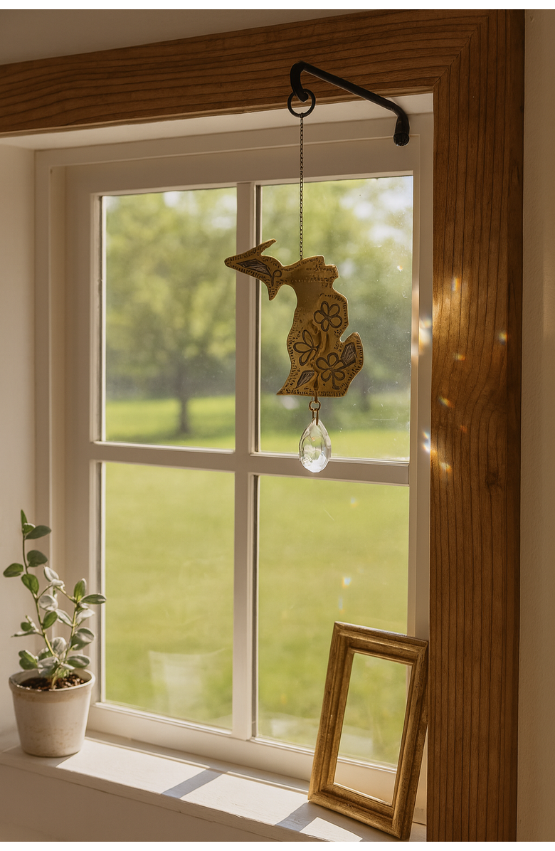 Matr Boomie Michigan State Apple Blossom Engraved Suncatcher, Alternate, color, Brass