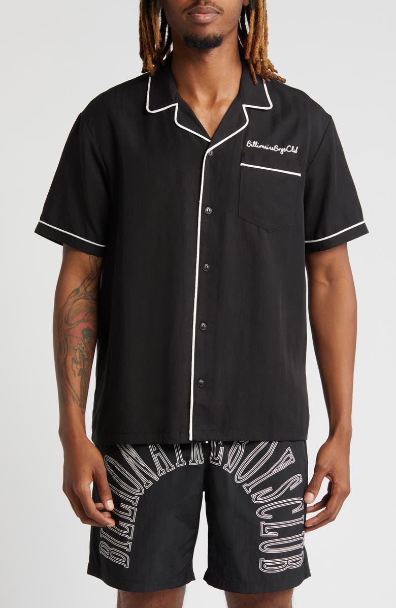 Billionaire Boys Club Mind Your Heart Lyocell & Linen Camp Shirt, Main, color, 