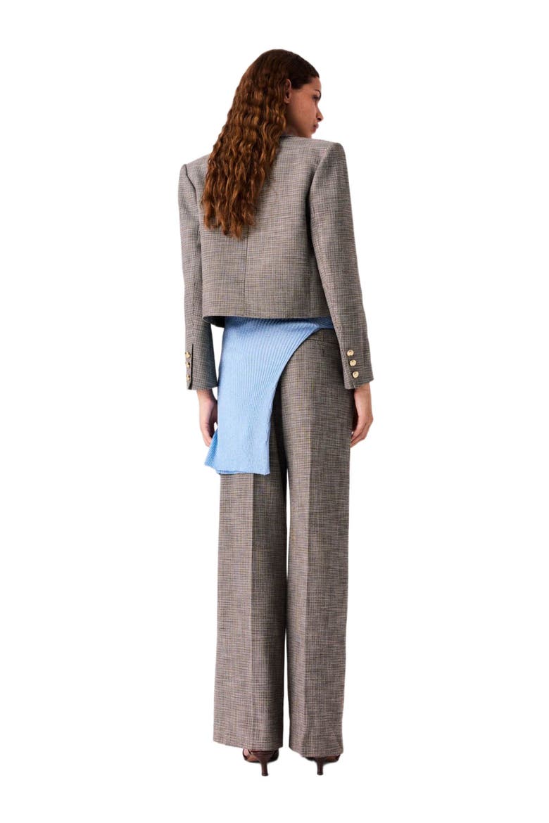 Short Checked Suit Jacket, Alternate, color, Brown