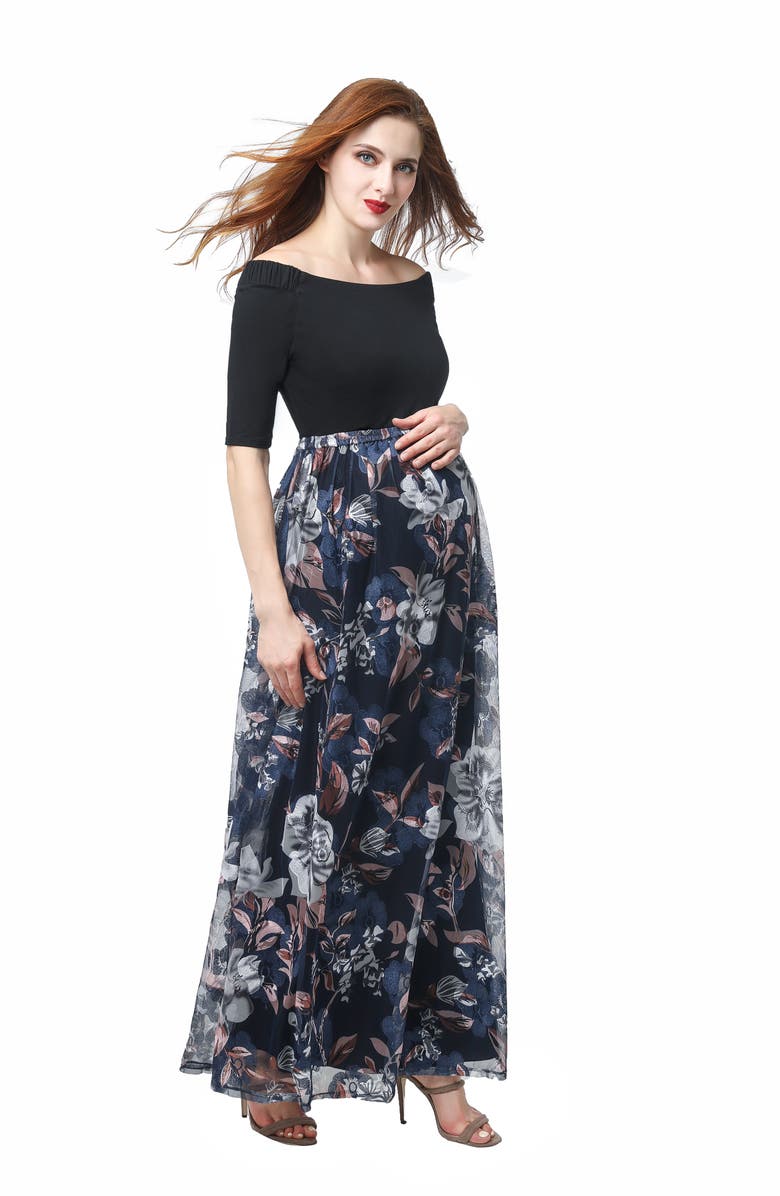 Kimi and Kai Mabel Off the Shoulder Maternity Maxi Dress, Alternate, color, 