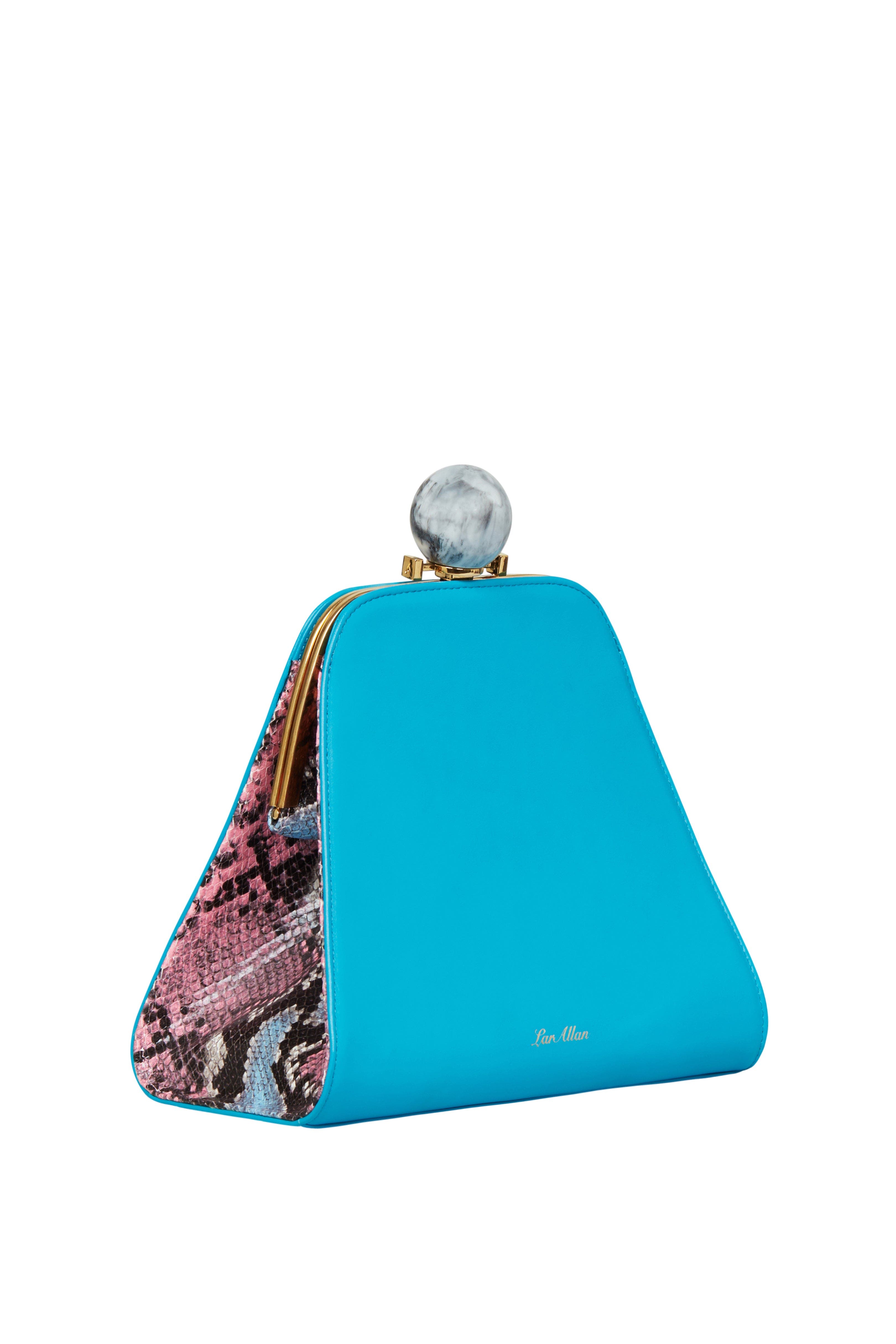 LarAllan Josephine Ball Frame Calfskin Leather Bag, Main, color, Turquoise Aqua