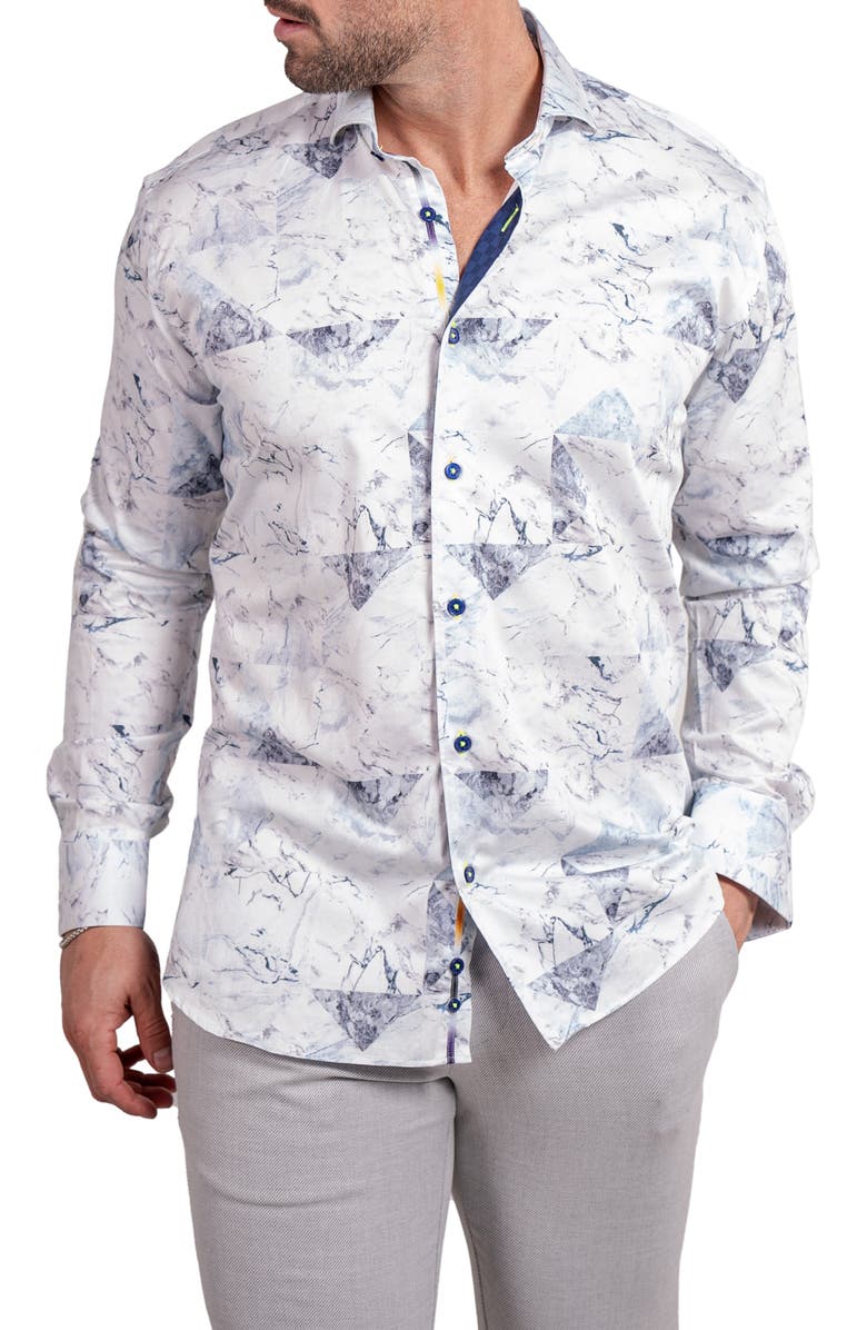 Maceoo Einstein Ascension 0212 Marbled Contemporary Fit Button-Up Shirt, Alternate, color, White