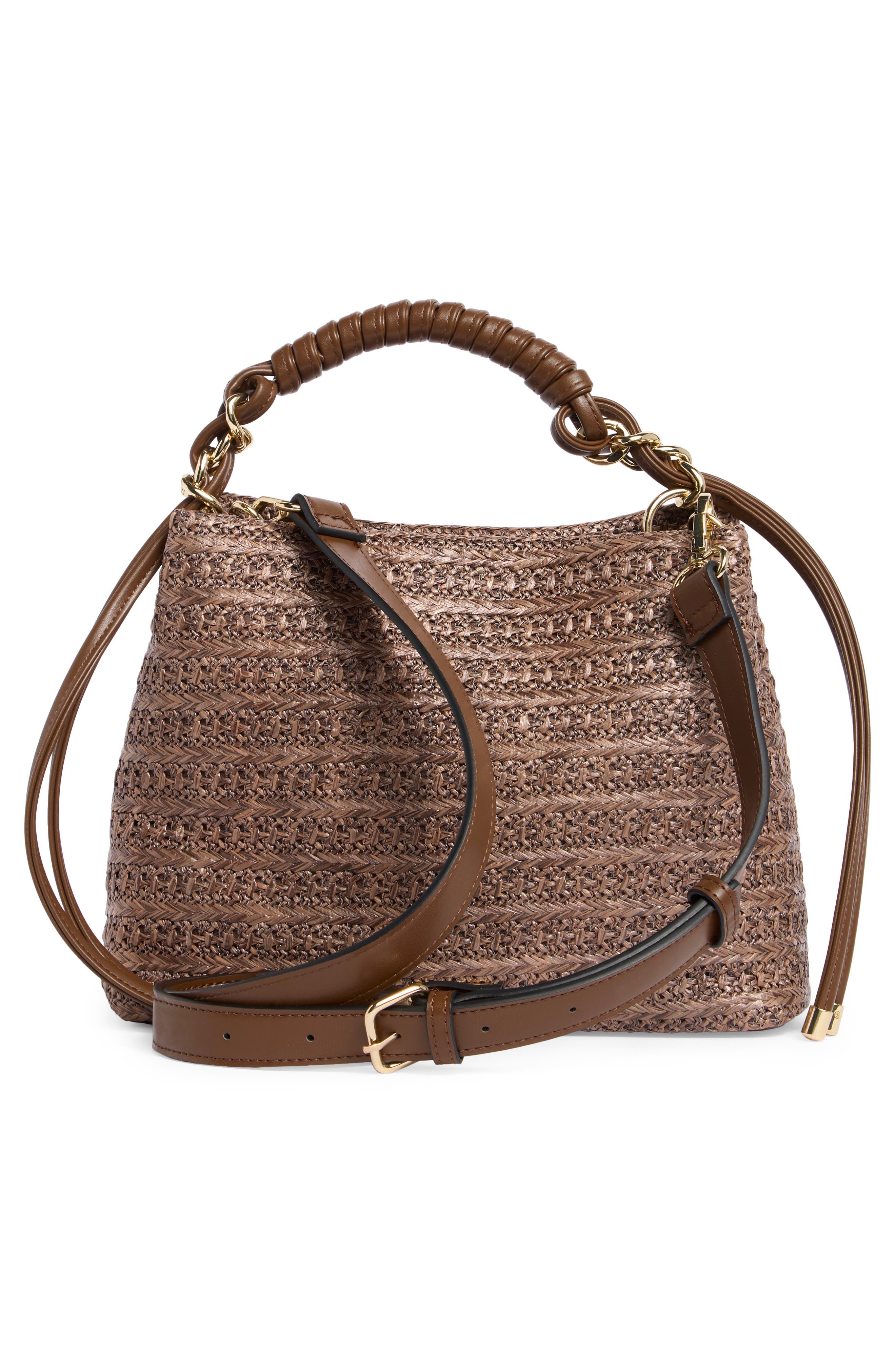 BCBG Woven Double Compartment Satchel, Alternate, color, Chocolate