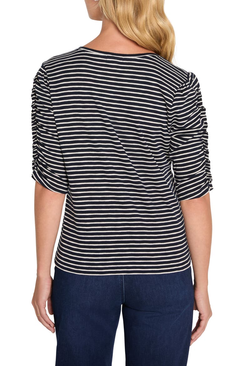 Striped Ruched Sleeve Top, Alternate, color, INDIGO MULTI