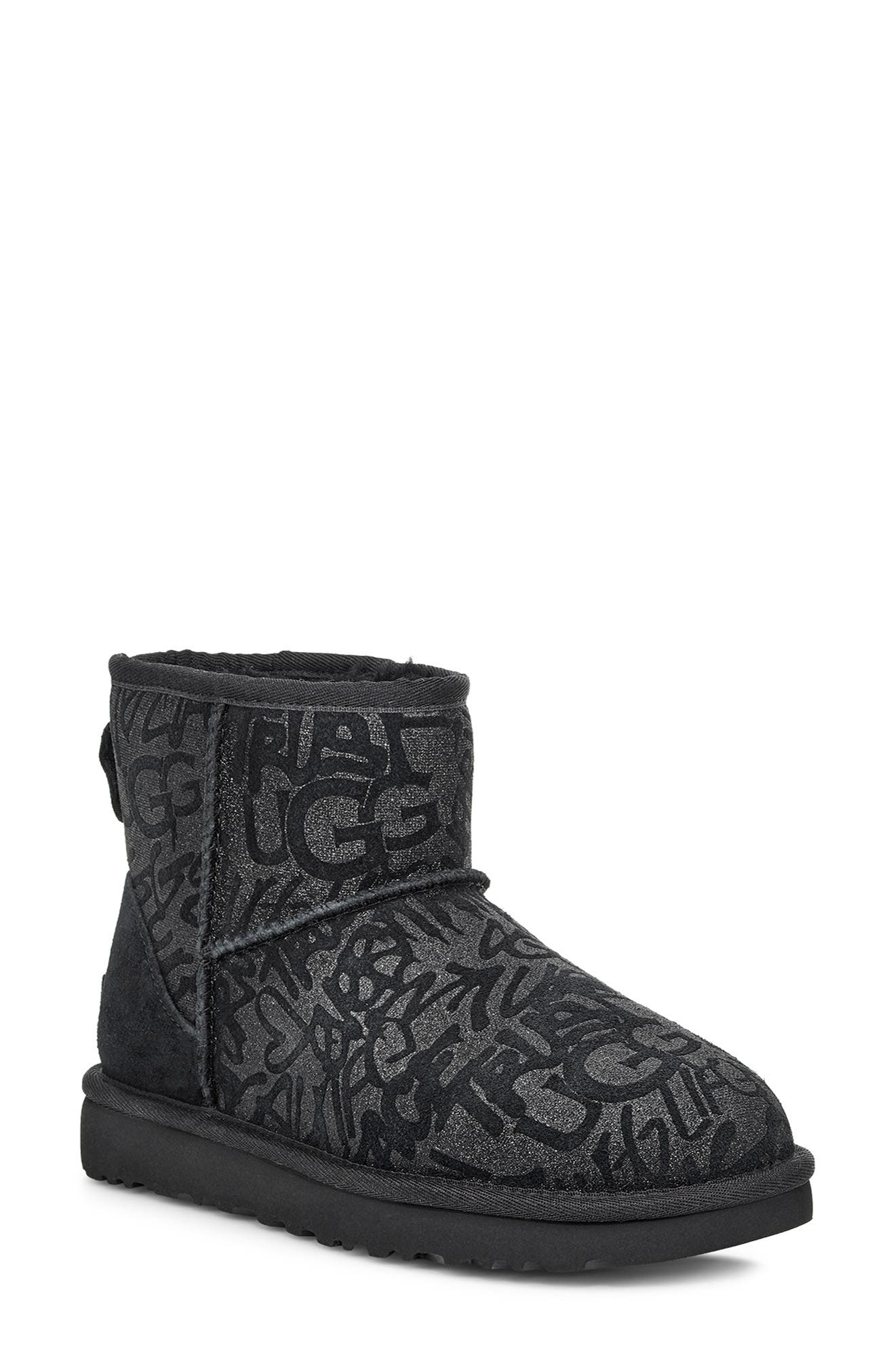UGG<sup>®</sup> Classic Mini Sparkle Graffiti Boot, Main, color, 