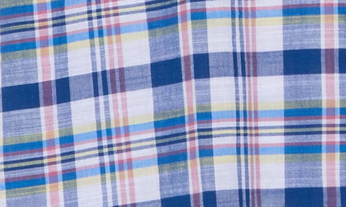 Brooks Brothers Madras Short Sleeve Sport Fit Button-down Shirt In Blue