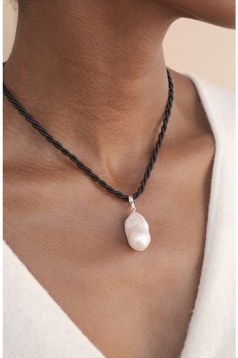 Rope Cord Freshwater Pearl Pendant Necklace, Alternate, color, BLACK