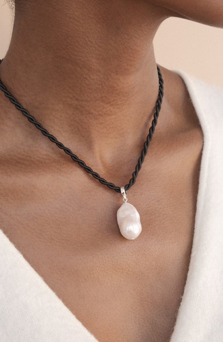 Ettika Rope Cord Freshwater Pearl Pendant Necklace, Alternate, color, Black