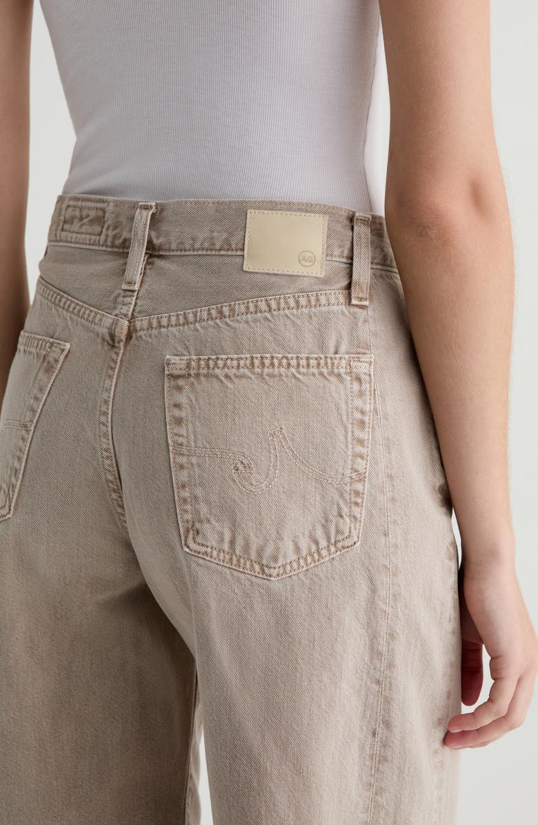 AG Hattie High Waist Raw Hem Denim Barrel Shorts, Alternate, color, Sulfur Simple Taupe