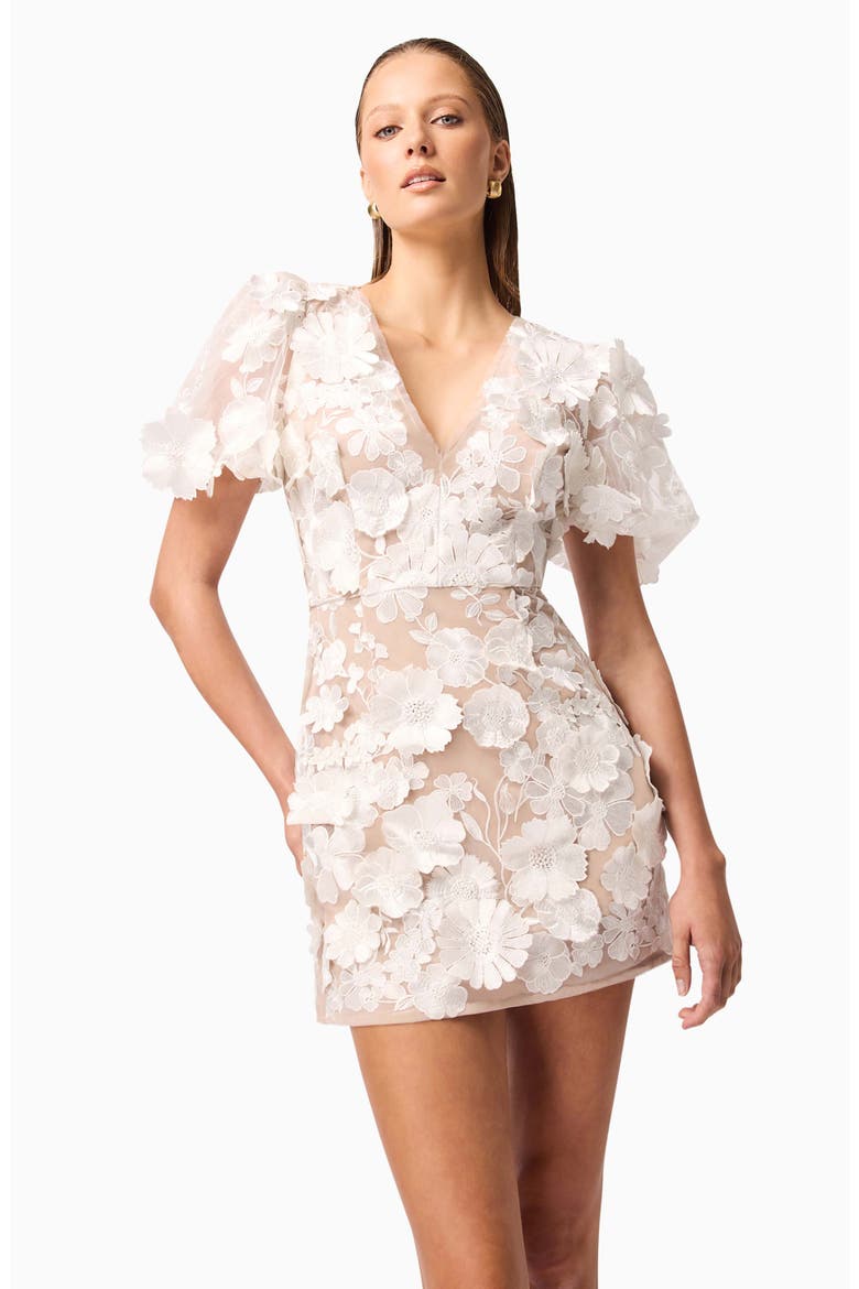 Zayla Floral Appliqué Cocktail Minidress, Alternate, color, IVORY