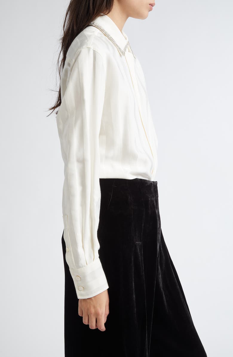 Golden Goose Journey Embellished Collar Tonal Stripe Button-Up Shirt, Alternate, color, Papyrus