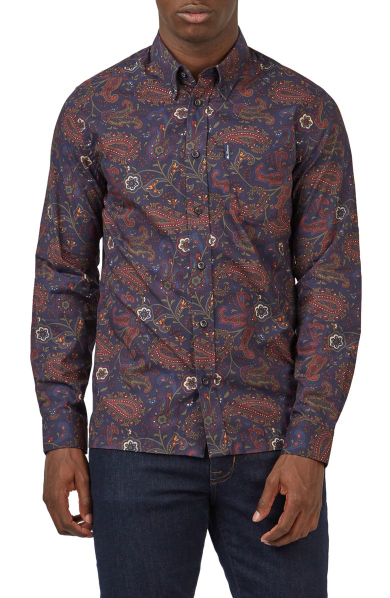 Ben Sherman Paisley Cotton Button-Down Shirt, Main, color, 