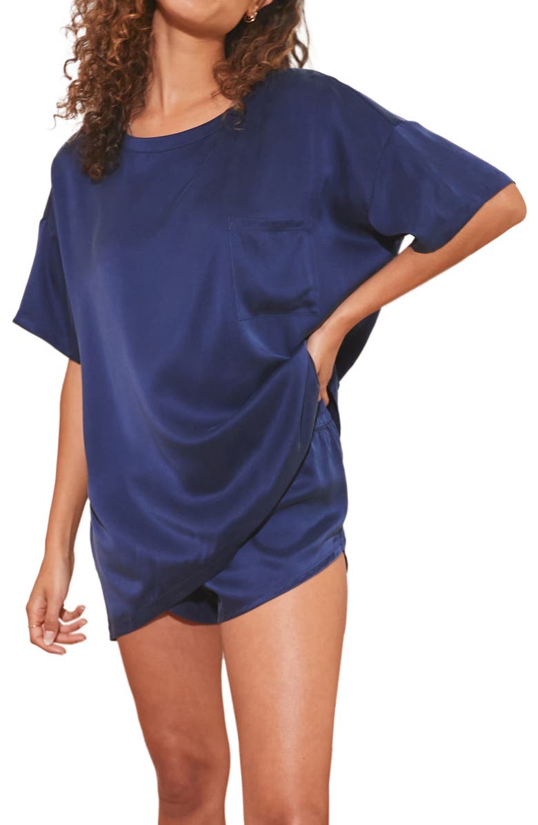 Lunya Washable Silk Short Pajamas, Alternate, color, Deep Blue