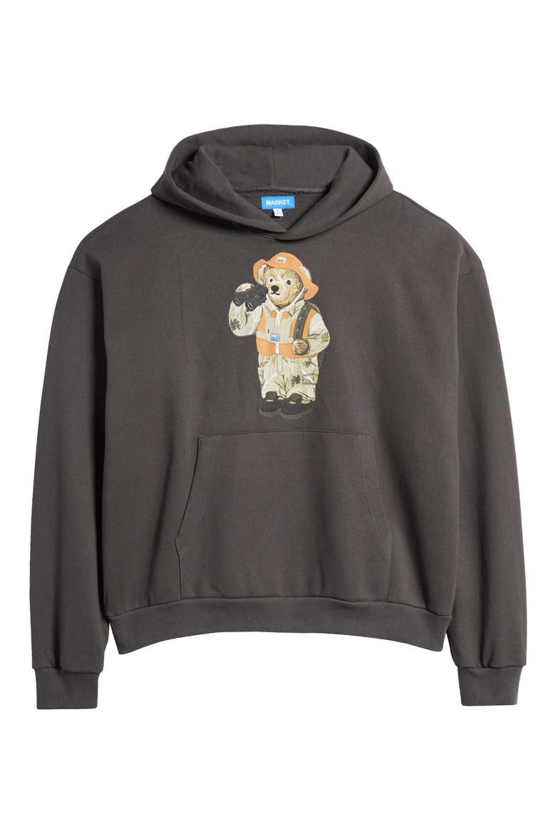Hunter Bear Cotton Hoodie, Alternate, color, WASHED-BLACK