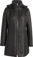 Via Spiga Herringbone Quilted Water Resistant Hooded Jacket