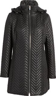 Via Spiga Herringbone Quilted Water Resistant Hooded Jacket