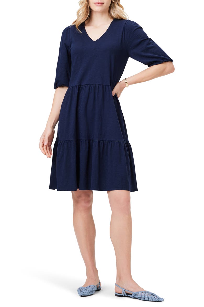 Elbow Sleeve Tiered Dress, Main, color, DARK INDIGO
