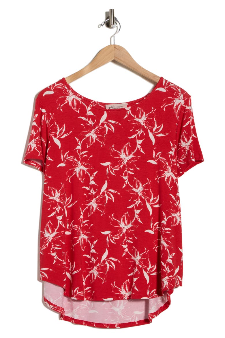 Floral High-Low T-Shirt, Alternate, color, RED/ WHITE FLORAL