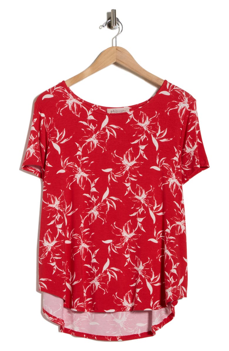 PHILOSOPHY REPUBLIC CLOTHING Floral High-Low T-Shirt, Alternate, color, Red/ White Floral