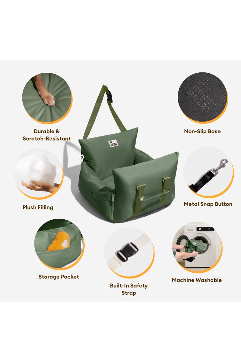 First Class Waterproof Dog Car Seat Bed, Alternate, color, Olive Green