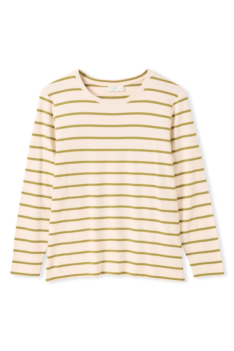 Striped Long Sleeve Crew Neck T-Shirt, Main, color, Chalk / Green Ochre