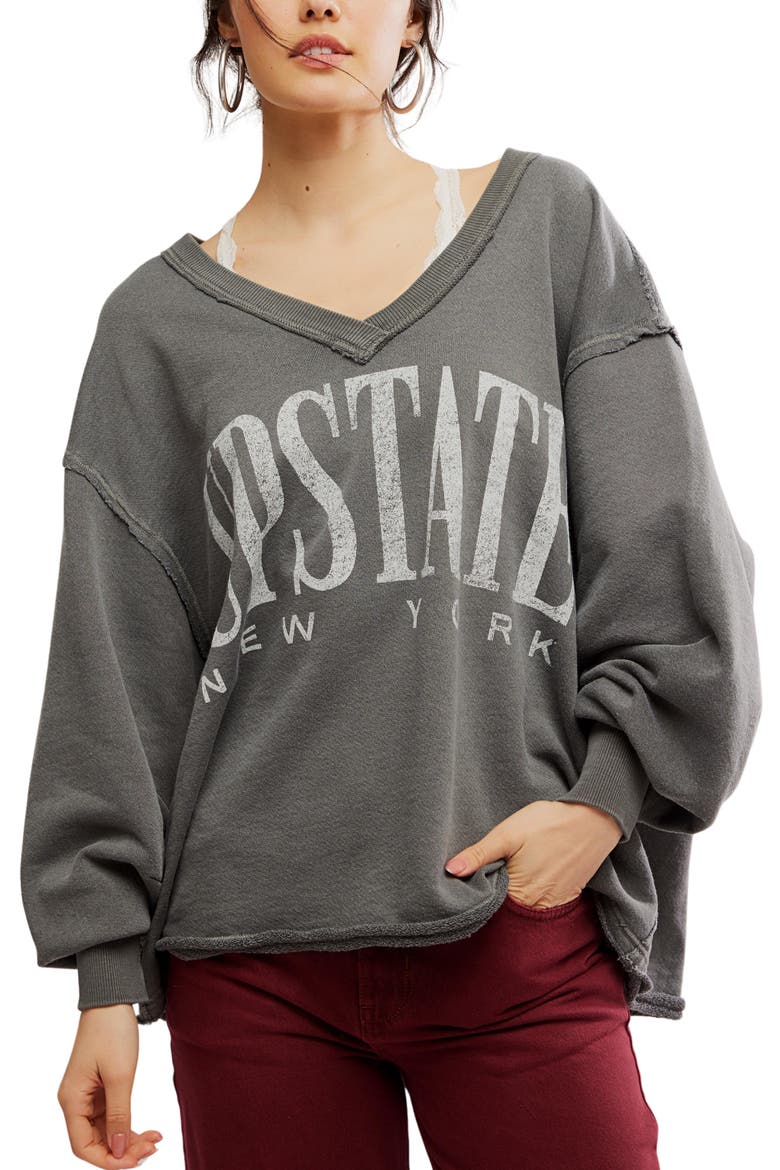 WTF Venice Oversize Cotton Blend Graphic Sweatshirt, Main, color, WASHED BLACK COMBO