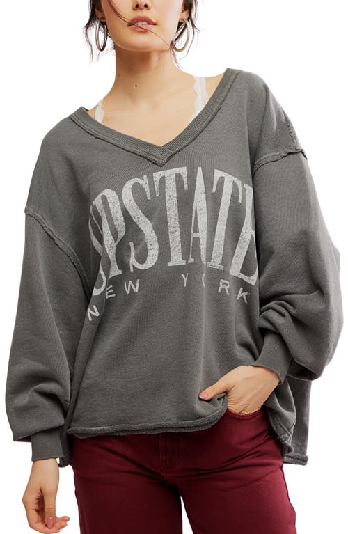 Free People Wtf Venice Oversize Cotton Blend Graphic Sweatshirt In Gray