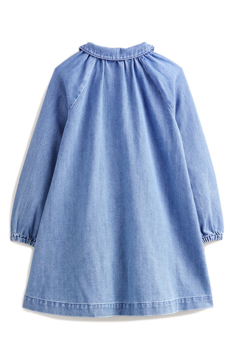 Mini Boden Kids' Appliqué Long Sleeve Denim Shirtdress, Alternate, color, 