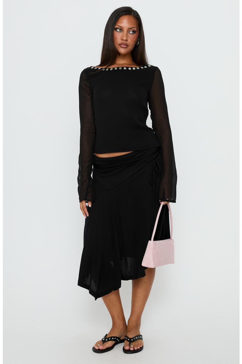 Joaney Tie Side Jersey Midi Skirt, Alternate, color, BLACK
