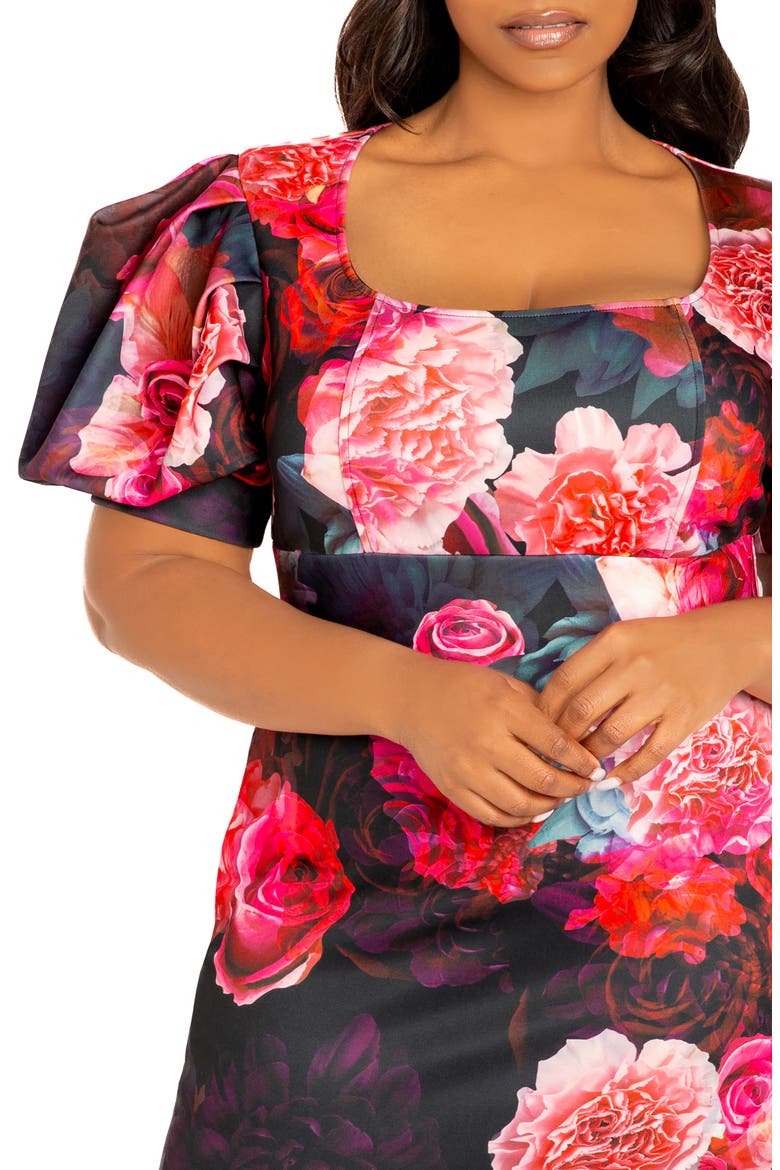 Floral Scuba Knit Midi Dress, Alternate, color, BLACK MULTI