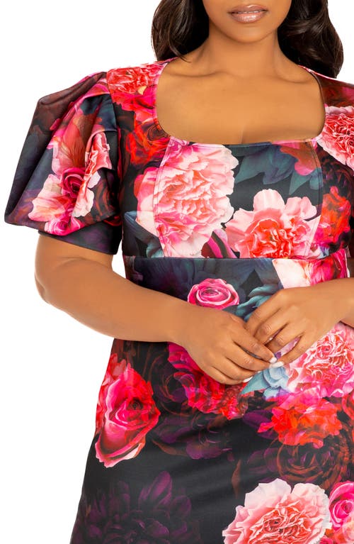 Buxom Couture Floral Scuba Midi Dress In Black Multi