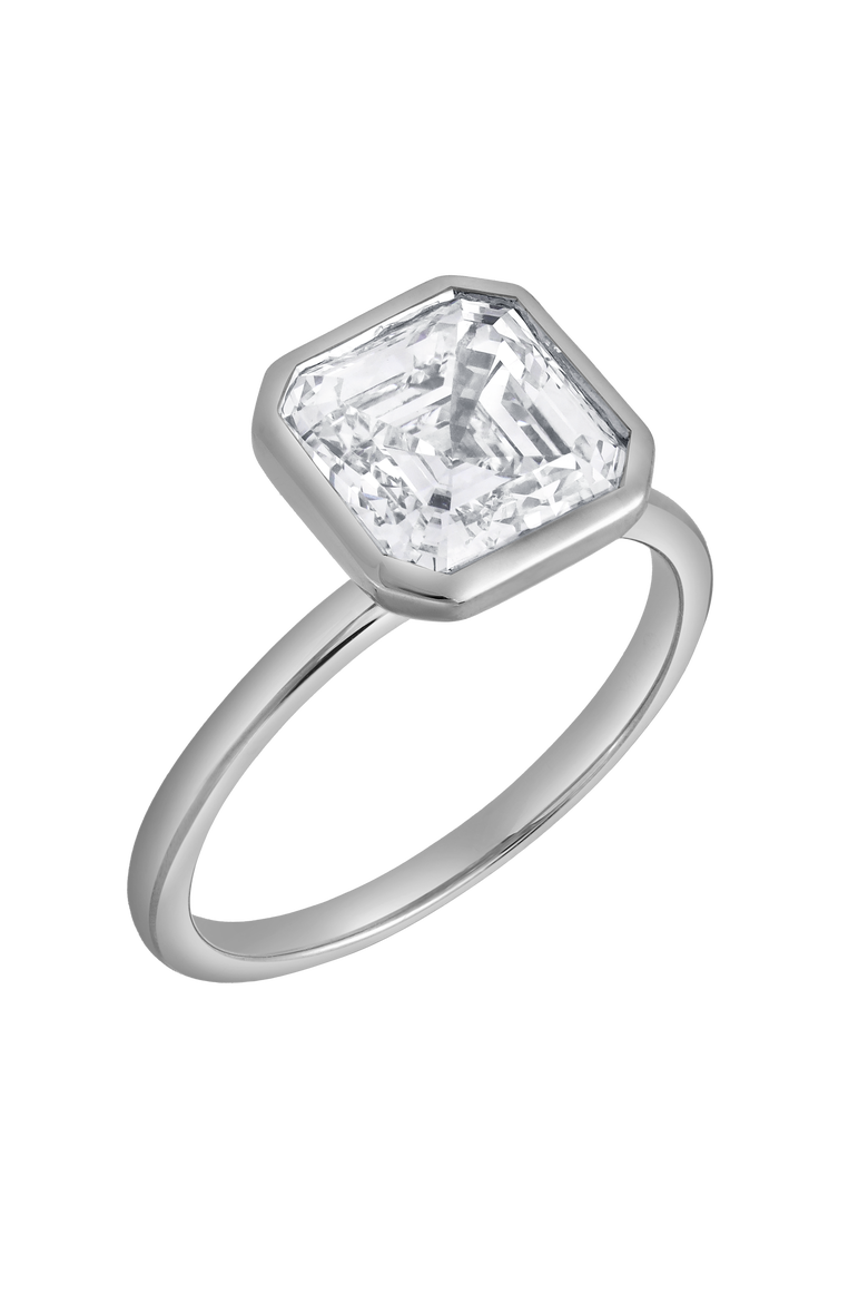 Adele 2.5Ct Asscher Lab Grown Diamond Bezel Engagement Ring, Alternate, color, 14K White Gold
